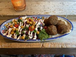 Falafel salad: tasty, but spicier than I thought. I only asked for a little bit spicy. at FLFL - Utrecht in Utrecht