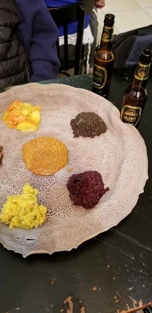 Injeera with vegan stews for 2 at Gursha in Jerusalem