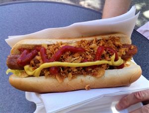 Vegan hot dog with roasted onions  at Vöner Döner - Food Stand in Wurzburg