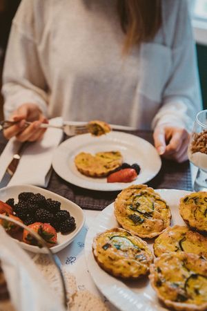 Zucchini quiche & fruit at Garden Grove Inn in Union Pier