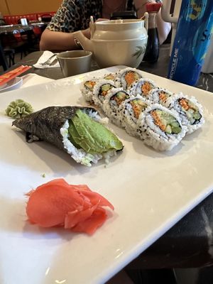 I love hand rolls and the veggie roll was delicious too!  at Saki House in St Thomas