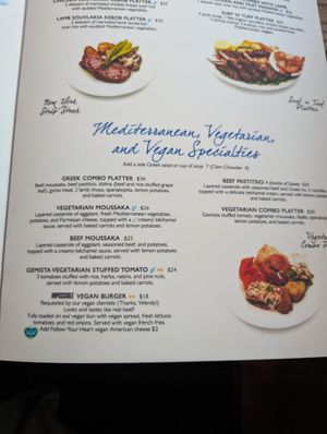 Vegan options on menu at The Greek in Ventura