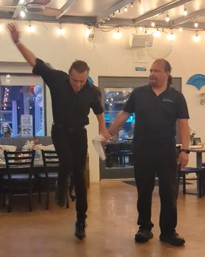 The owner dancing! at The Greek in Ventura