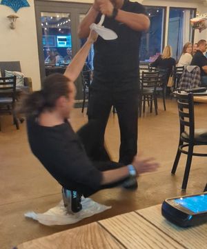 The owner dancing! at The Greek in Ventura