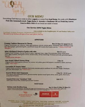 Menu at The Global Vegan Cafe  in Poughkeepsie