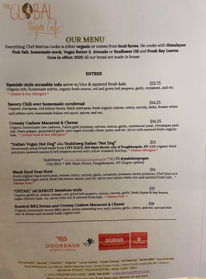 Menu at The Global Vegan Cafe  in Poughkeepsie
