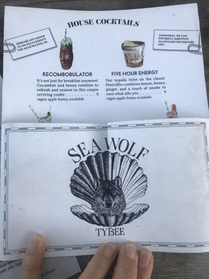 Cocktail menu at Sea Wolf Tybee in Tybee Island