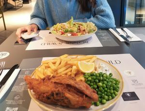 Fish and chips and the Ceasar salad at Erpingham House in Edinburgh