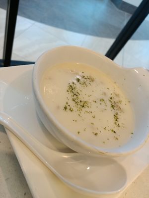 Creamy chicken soup (contains dairy) at Woka Woka in Sunnybank