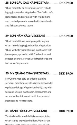 Vegetarian(vegan) menu at Pho C&P in Aarhus