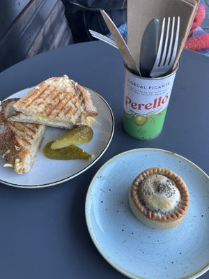 Sourdough grilled cheese (violife I think!) & a vegan pie   at Tarmachan in Ballater