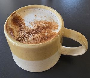Chris latte with oatmilk at Tarmachan in Ballater