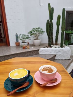 Golden latte & Chai latte #Veganuary at iVegan Supershop Da Nang - Healthy Plant Based Cafe in Da Nang