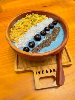 Blue spirulina smoothie bowl - must try  at iVegan Supershop Da Nang - Healthy Plant Based Cafe in Da Nang