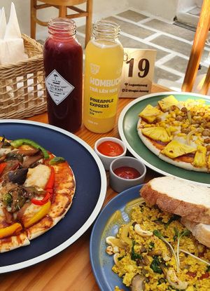 Vegan pizzas, tofu scramble sandwichc & kombucha/cold-pressed juice  at iVegan Supershop Da Nang - Healthy Plant Based Cafe in Da Nang