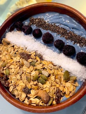 the blue sprirulina smoothie bowl at iVegan Supershop Da Nang - Healthy Plant Based Cafe in Da Nang