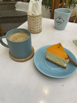 Passionfruit cheesecake + americano  at iVegan Supershop Da Nang - Healthy Plant Based Cafe in Da Nang