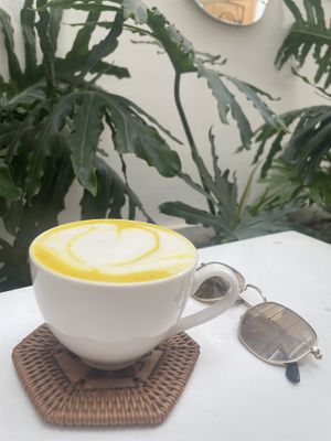 Golden milk latte  at iVegan Supershop Da Nang - Healthy Plant Based Cafe in Da Nang