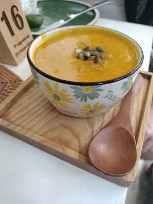 Pumpkin soup at iVegan Supershop Da Nang - Healthy Plant Based Cafe in Da Nang