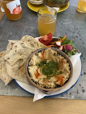 Hummus and pita bread at Local in Sibiu