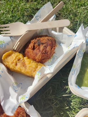 Battered sausage and friend chicken at Saving Nemo in Darlington