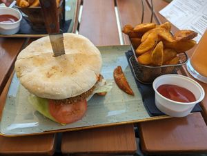 Tijuana burger veganized with wedges and ketchup at Wittkoop in Meersburg