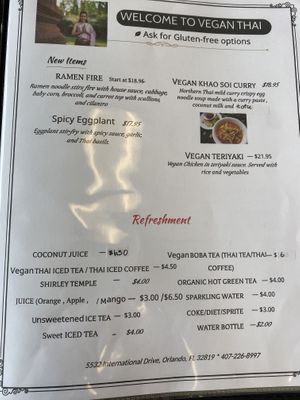 Vegan menu at Thai Silk in Orlando