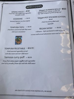 Vegan menu  at Thai Silk in Orlando