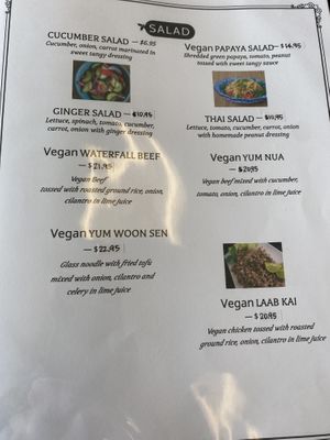 Vegan menu  at Thai Silk in Orlando