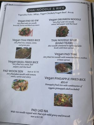 Vegan menu  at Thai Silk in Orlando