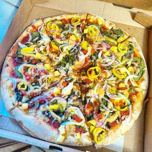 Murphy's Vegan pizza with Darë vegan cheese at The Original Papa Nicks in Asheville