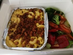 Bacon Cheezy Mac
RM 21

Veganized cheese sauce tossed with macaroni pasta, topped with crunchy cajun 'bacon' bits. Sided with sautéed vegetables and roasted almonds.  
 at Savor of Life in Kuala Lumpur