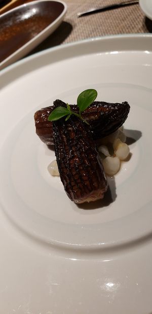 Morels stuffed with I think Chinese yam, basil, and more at Sun Plant - 芊月茗 Qiānyuèmíng in Chongqing