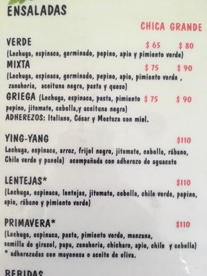 menu  at Verde Limón in Manzanillo