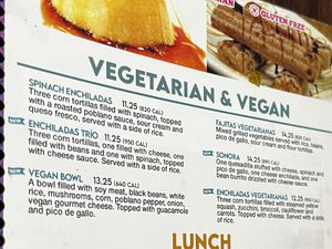 There’s only one item in this section that is vegan, but maybe they can veganize the vegetarian options; I didn’t ask.  at Plaza Azteca in White Oak
