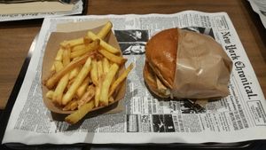 Tofu burger and fries at Burgermeister Altstetten in Zurich