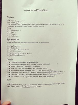 Veggie menu at Sandwich Heaven in Macclesfield