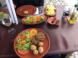 vegan burgers and side dishes  at Adega do Ramada in Obidos