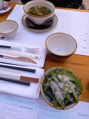 Edamame with salt and miso soup at Maguro in Zadar