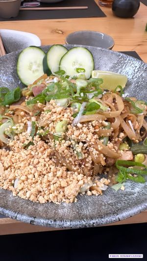 Pad Thai with tofu. Originally it comes with fish sauce and eggs, but the waiter told me they won’t use any of this in my meal    at Maguro in Zadar