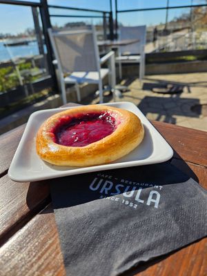 Raspberry pastry (rather expensive) at Café Ursula in Helsinki