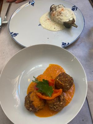 Oat Balls & Stuffed Aubergine at Ca n'Ela Vegan Restaurant in Mallorca
