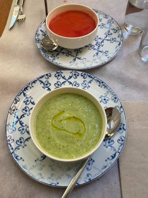 Avocado Cold Cream Soup & Beet Cream at Ca n'Ela Vegan Restaurant in Mallorca