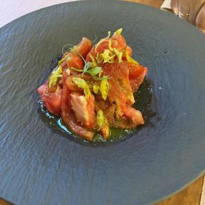 Tomato and cheese salad at Ca n'Ela Vegan Restaurant in Mallorca