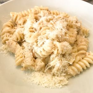 Pasta carbonara at Ca n'Ela Vegan Restaurant in Mallorca