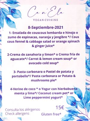 Menú at Ca n'Ela Vegan Restaurant in Mallorca