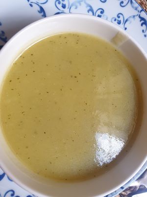 Vegetable soup at Ca n'Ela Vegan Restaurant in Mallorca