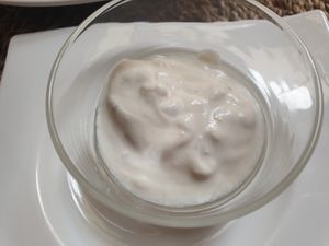 Almond yoghurt at Ca n'Ela Vegan Restaurant in Mallorca