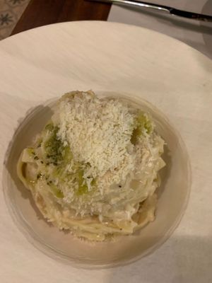 Pasta a la carbonara at Ca n'Ela Vegan Restaurant in Mallorca