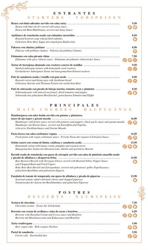 Dinner Menue   at Ca n'Ela Vegan Restaurant in Mallorca